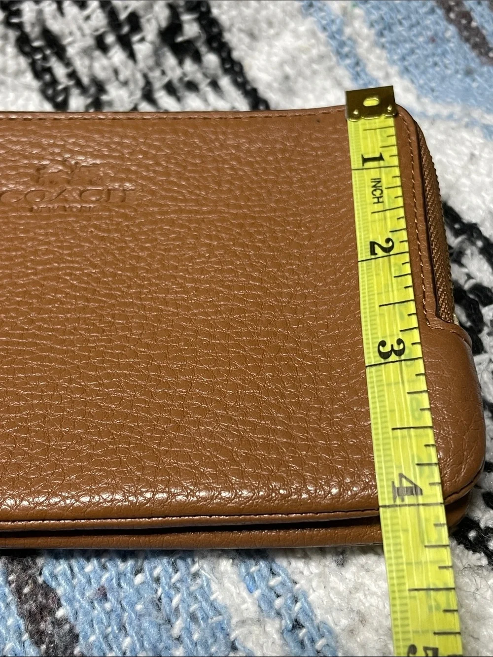 Coach Pebbled Leather Double Zip Wristlet in Chestnut Brown